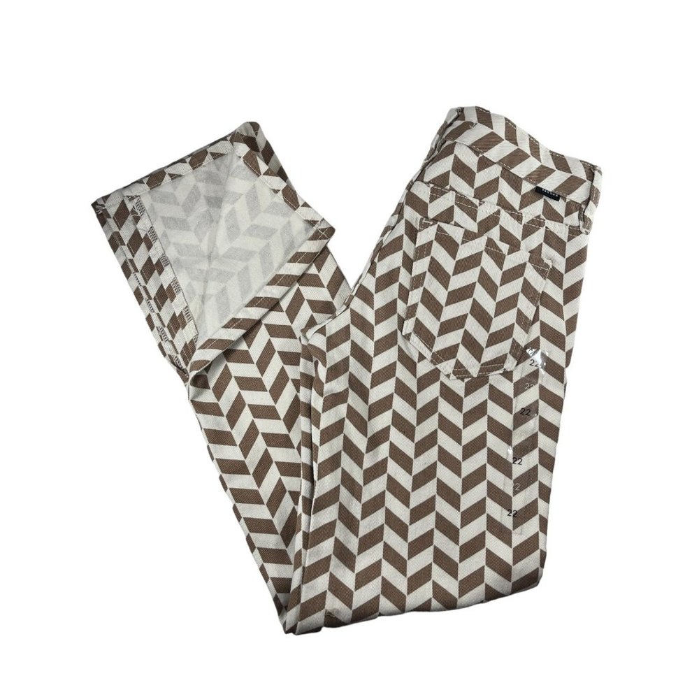 Pacsun Jeans Low Rise Brown Chevron Straight Leg Slit Denim Pants Womens 24” - Picture 1 of 11